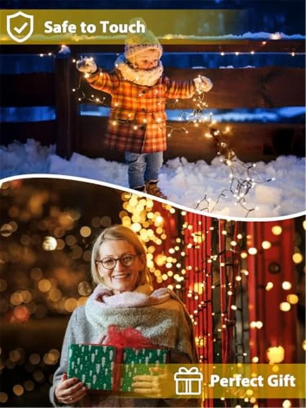 2 Pack 200 LED Solar String Lights Outdoor Waterproof 8 Modes Warm White